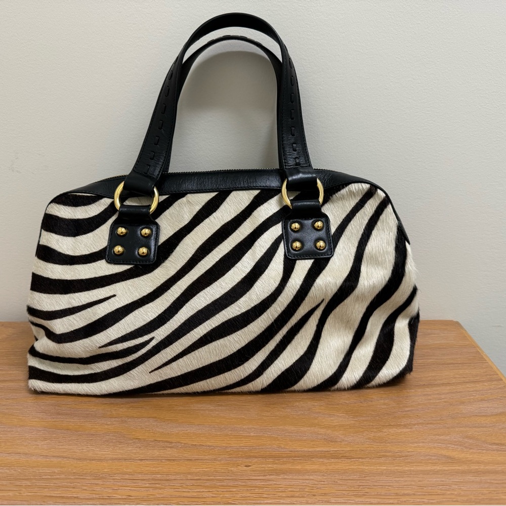 Zebra Print Calf Hair Satchel Purse